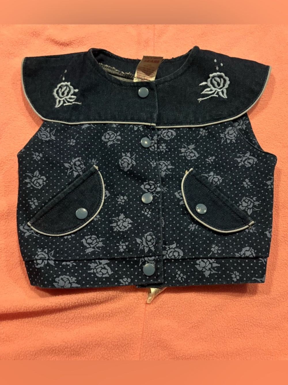 vintage Sears denim vest featuring embroidered rose size 3T